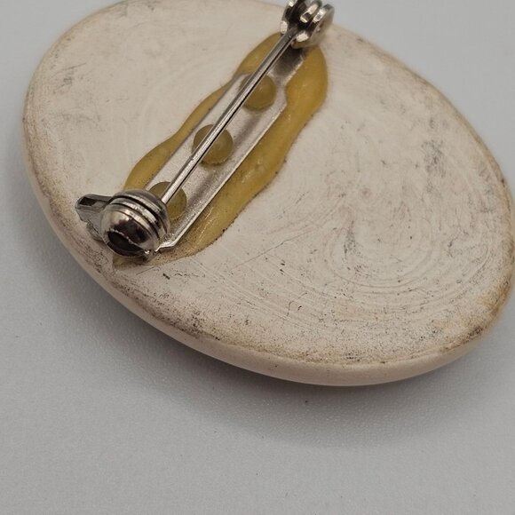 VTG Ceramic Porcelain Cabochon Transferware Flora Fauna Hummingbird Brooch Pin - Picture 4 of 10